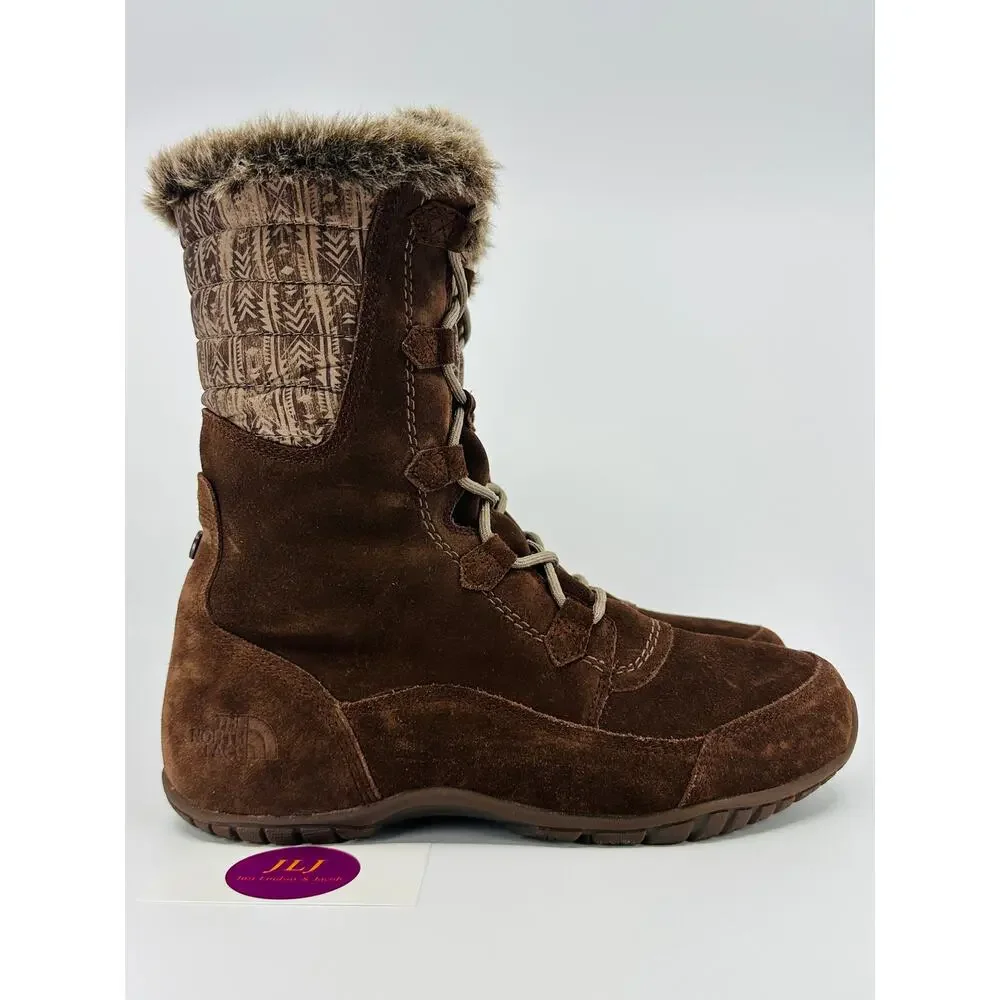 North Face Women's Nuptse Purna II Brown Waterproof Suede Winter Boots Size 9